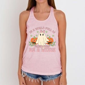 In A World Full Of Princesses Be A Witch Groovy Halloween Cute Gift Women's Knotted Racerback Tank