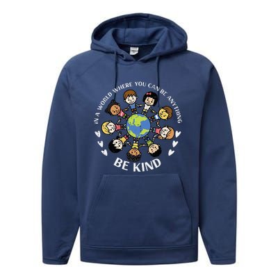 In A World Be Kind Earth Anti Bullying Unity Day Orange Performance Fleece Hoodie