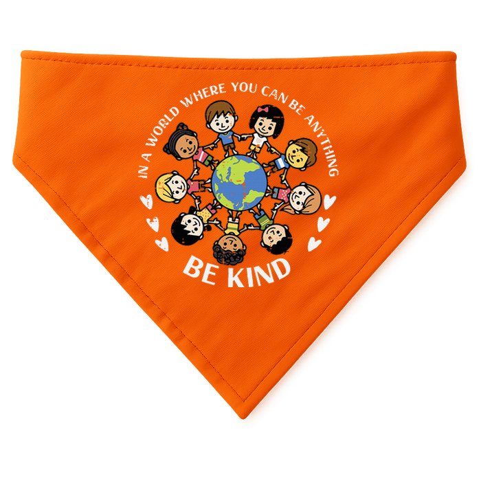 In A World Be Kind Earth Anti Bullying Unity Day Orange USA-Made Doggie Bandana