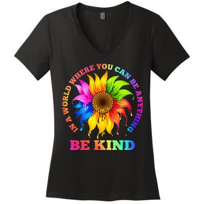 In A World Where You Can Be Anything BE KIND LGBT Rainbow Women's V-Neck T-Shirt