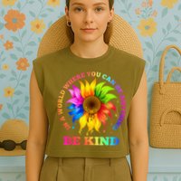 In A World Where You Can Be Anything BE KIND LGBT Rainbow Garment-Dyed Women's Muscle Tee
