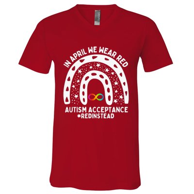 In April We Wear Red Autism Awareness Acceptance Red Instead V-Neck T-Shirt