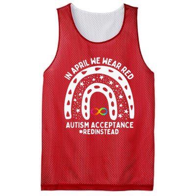 In April We Wear Red Autism Awareness Acceptance Red Instead Mesh Reversible Basketball Jersey Tank