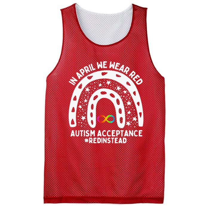 In April We Wear Red Autism Awareness Acceptance Red Instead Mesh Reversible Basketball Jersey Tank