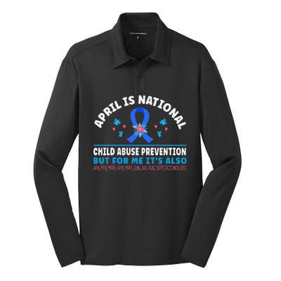 In April We Wear Blue Child Abuse Prevention awareness Heart Silk Touch Performance Long Sleeve Polo