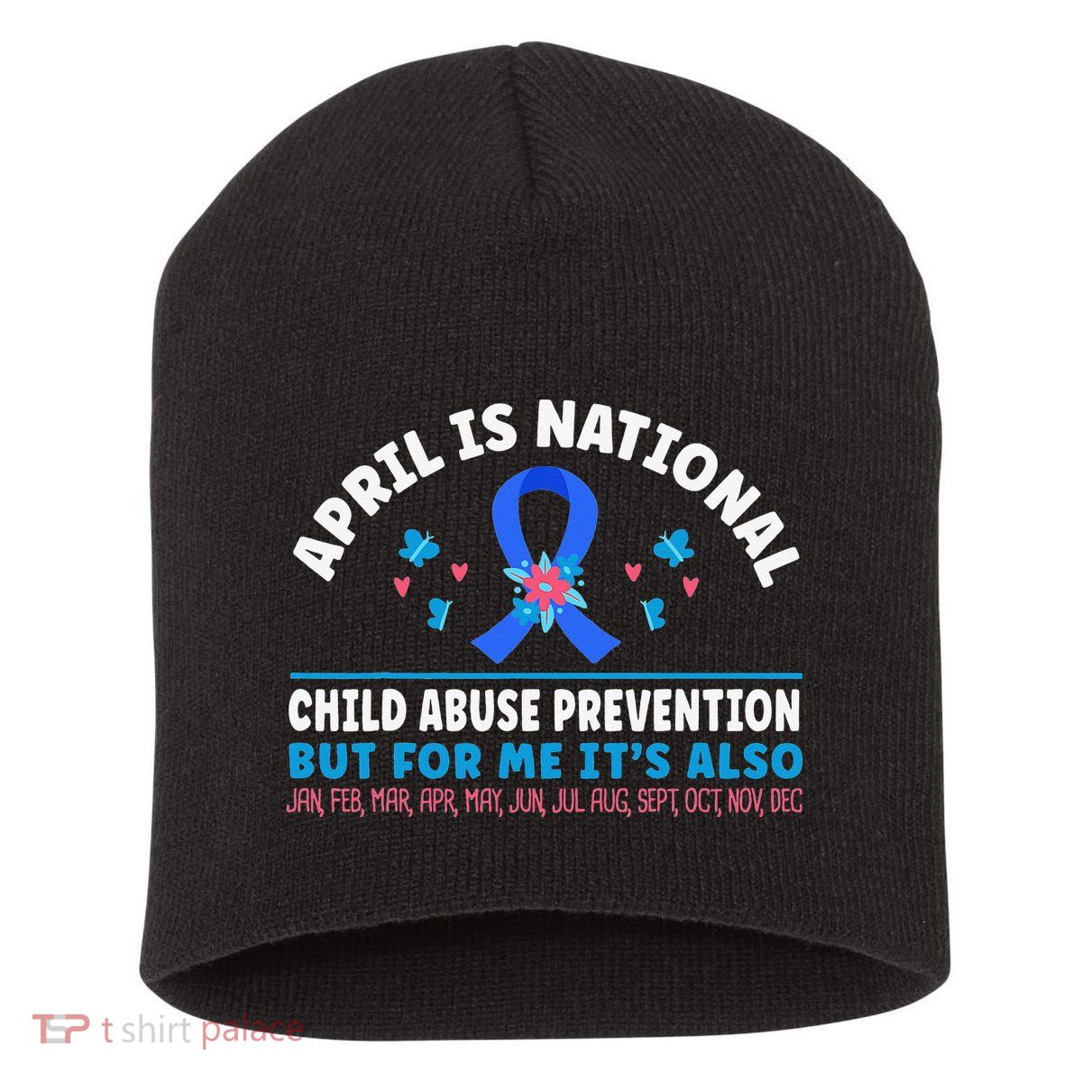 In April We Wear Blue Child Abuse Prevention awareness Heart Short Acrylic Beanie