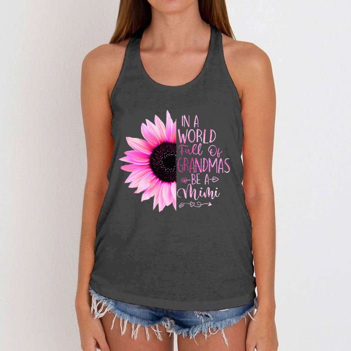 In A World Full Of Grandmas Be A Mimi Sunflower Women's Knotted Racerback Tank