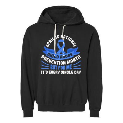 In April We Wear Blue Child Abuse Prevention Awareness T rex Garment-Dyed Fleece Hoodie