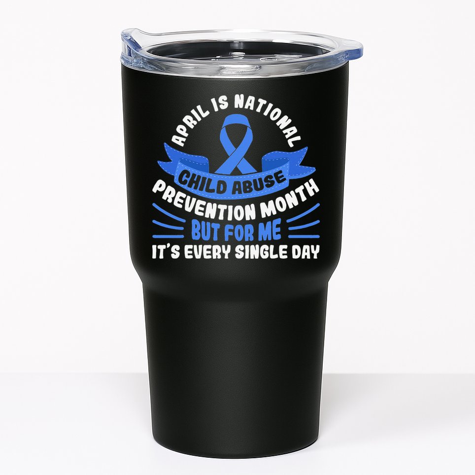 In April We Wear Blue Child Abuse Prevention Awareness T rex Tumbler