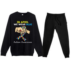 In April We Wear Blue Autism Awareness Premium Crewneck Sweatsuit Set