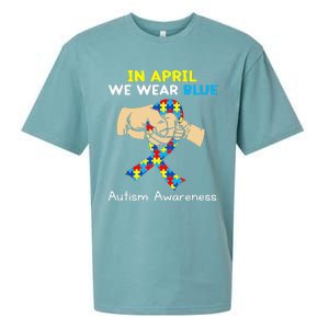 In April We Wear Blue Autism Awareness Sueded Cloud Jersey T-Shirt