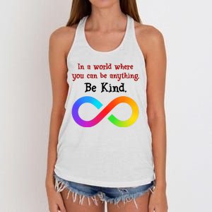 In A World Where You Can Be Everything Be Kind Women's Knotted Racerback Tank