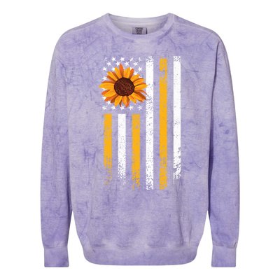 In A World Full Of Roses Be A Sunflower America Flag Cute Gift Colorblast Crewneck Sweatshirt