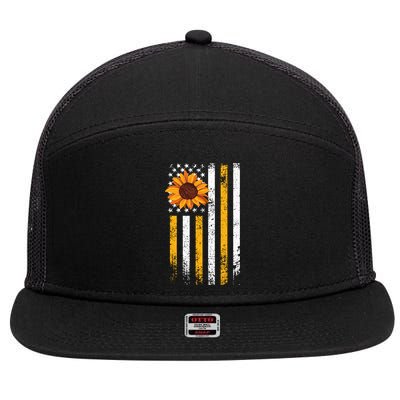 In A World Full Of Roses Be A Sunflower America Flag Cute Gift 7 Panel Mesh Trucker Snapback Hat