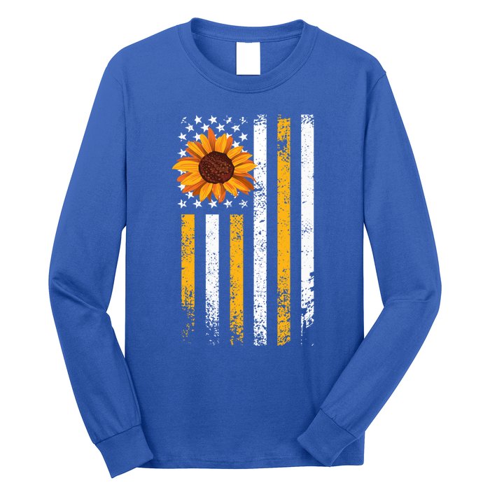 In A World Full Of Roses Be A Sunflower America Flag Cute Gift Long Sleeve Shirt