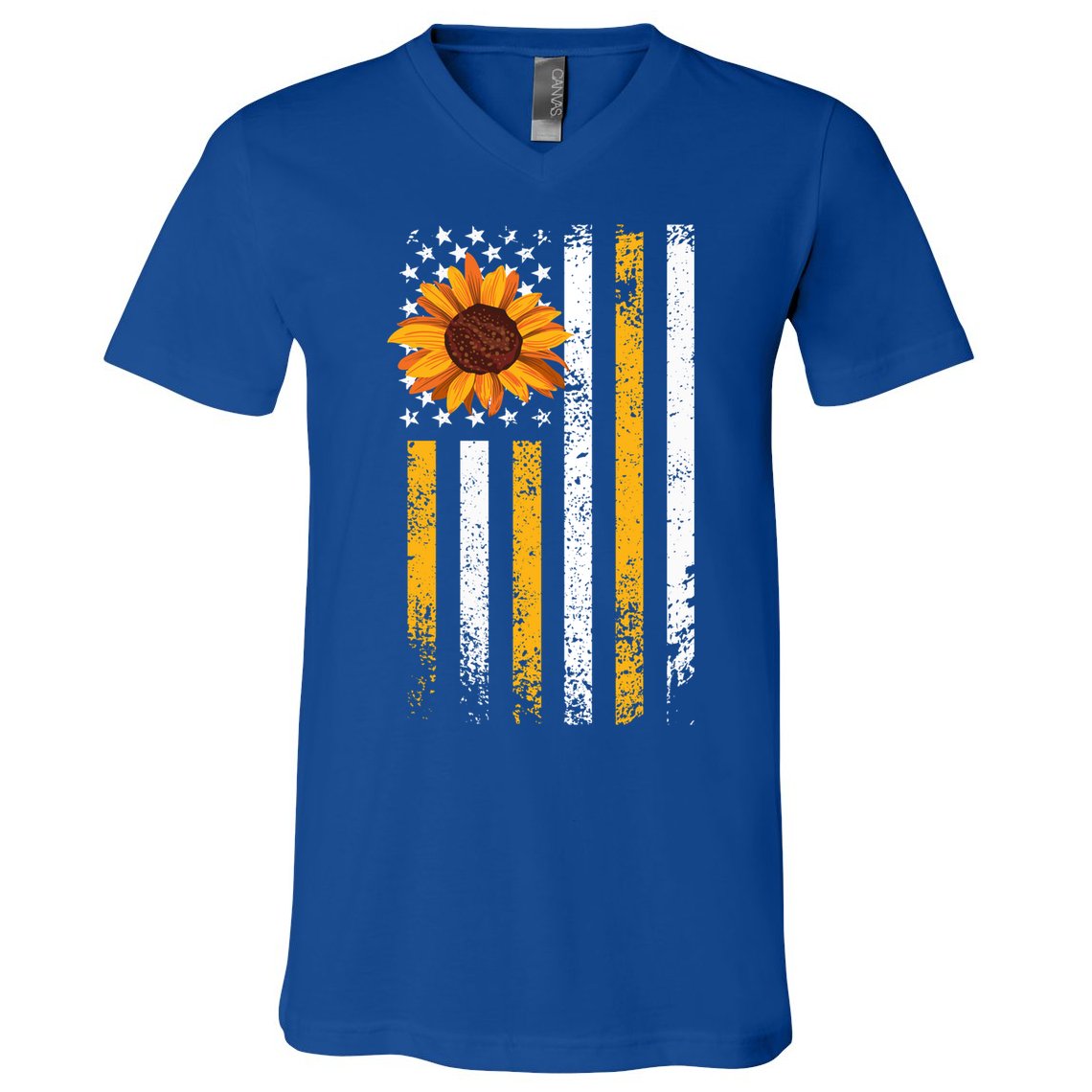 In A World Full Of Roses Be A Sunflower America Flag Cute Gift V-Neck T-Shirt