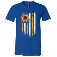 In A World Full Of Roses Be A Sunflower America Flag Cute Gift V-Neck T-Shirt