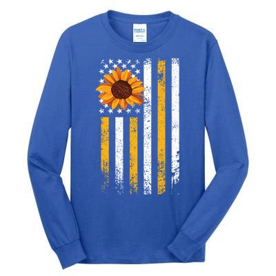 In A World Full Of Roses Be A Sunflower America Flag Cute Gift Tall Long Sleeve T-Shirt