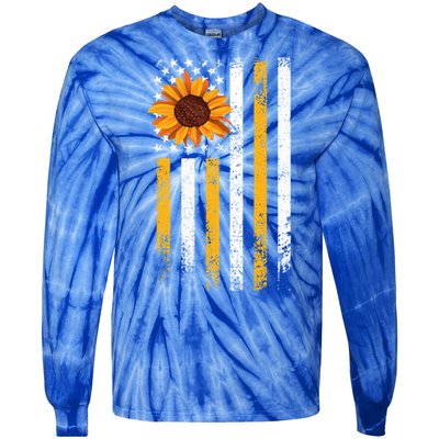 In A World Full Of Roses Be A Sunflower America Flag Cute Gift Tie-Dye Long Sleeve Shirt