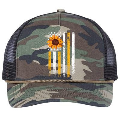 In A World Full Of Roses Be A Sunflower America Flag Cute Gift Retro Rope Trucker Hat Cap