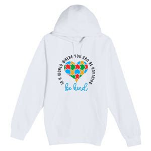 In A World Where You Can Be Anything Be Kind Autism Awareness Premium Pullover Hoodie