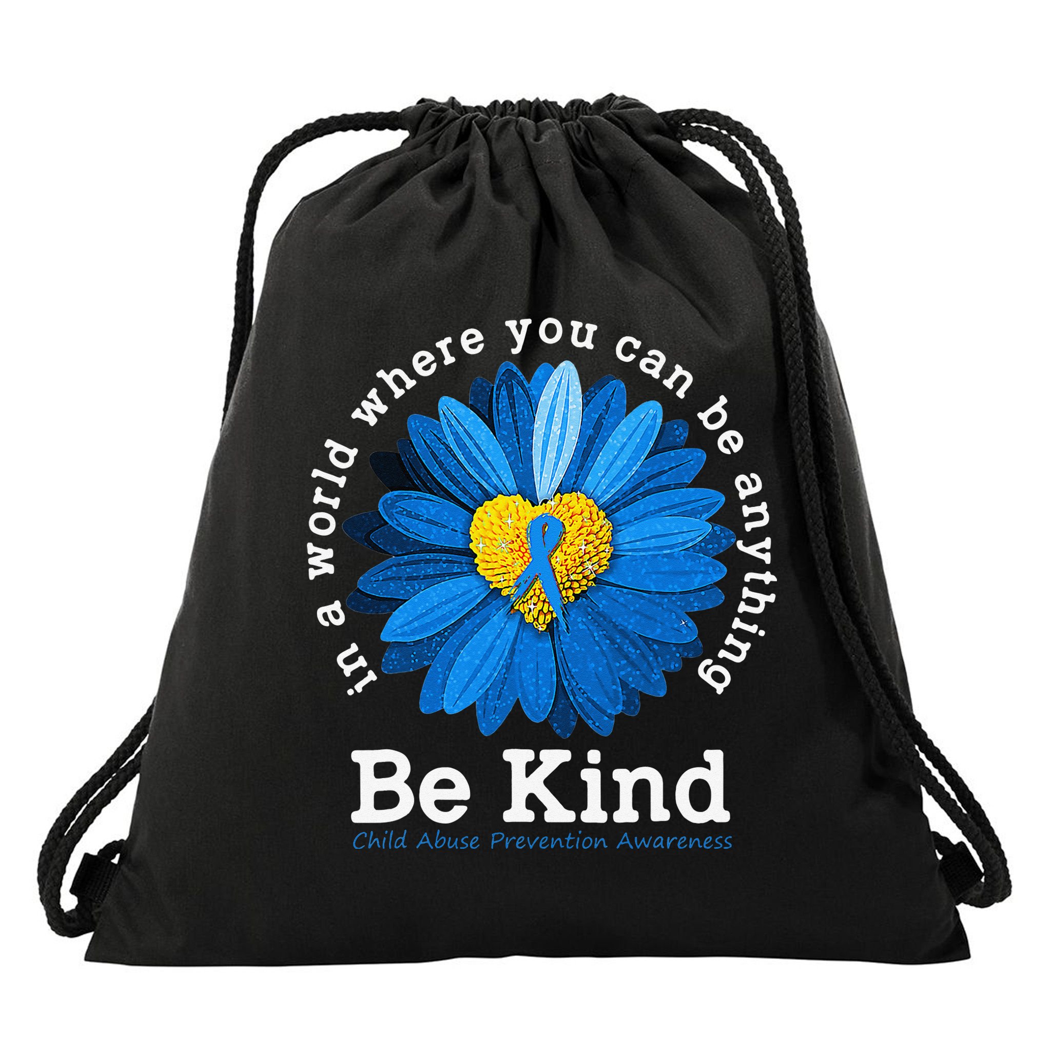 In April We Wear Blue Child Abuse Prevention Awareness Drawstring Bag
