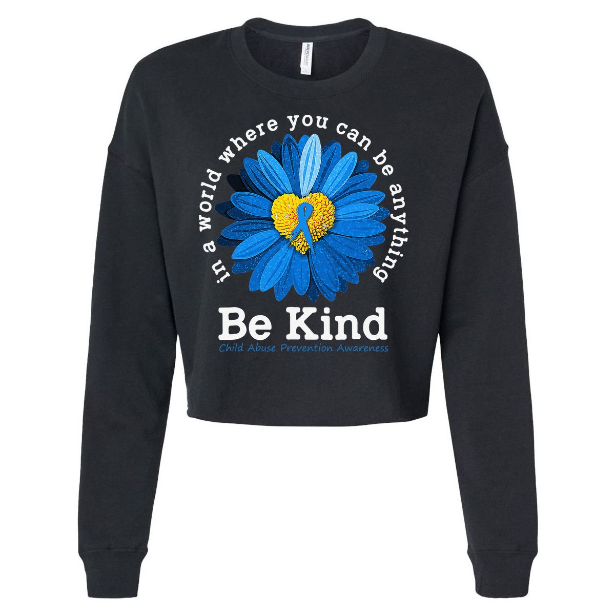 In April We Wear Blue Child Abuse Prevention Awareness Cropped Pullover Crew