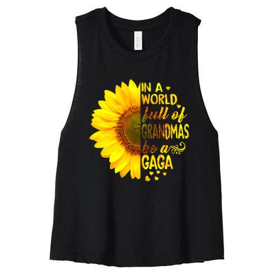 In A World Full Of Grandmas Be Gaga Sunflower Women's Racerback Cropped Tank