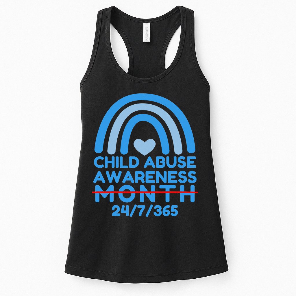 In April We Wear Blue Cool Child Abuse Prevention Awareness (2) Womens Tank Top