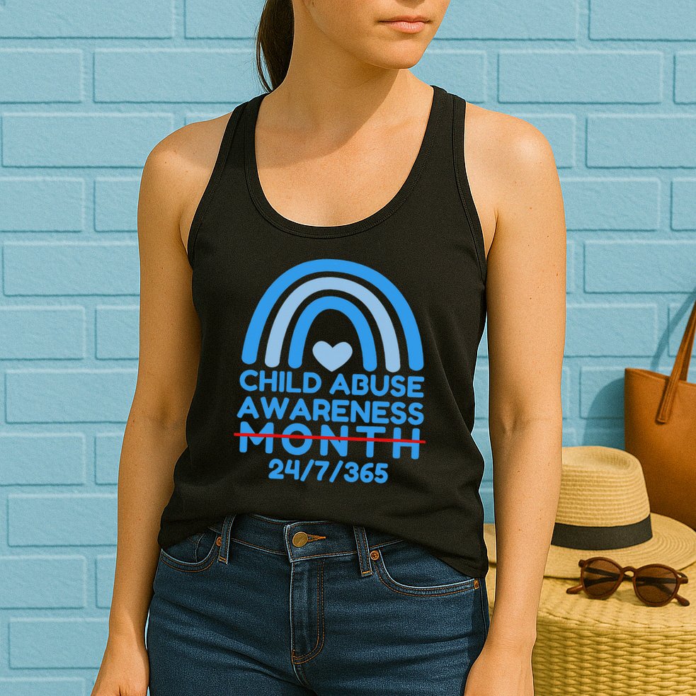In April We Wear Blue Cool Child Abuse Prevention Awareness (2) Womens Tank Top
