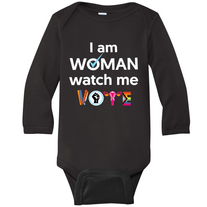 I Am Woman Watch Me Vote Baby Long Sleeve Bodysuit