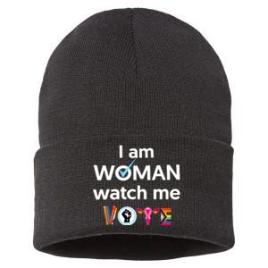 I Am Woman Watch Me Vote Sustainable Knit Beanie