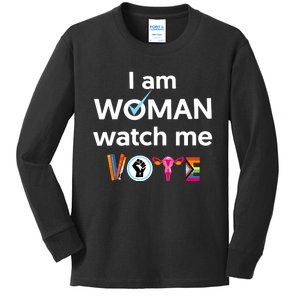 I Am Woman Watch Me Vote Kids Long Sleeve Shirt