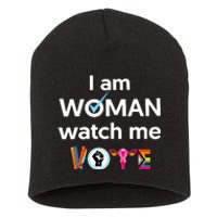 I Am Woman Watch Me Vote Short Acrylic Beanie