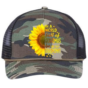 In A World Full Of Grandmas Be Grandmommy Sunflower Retro Rope Trucker Hat Cap