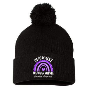 In August We Wear Purple Overdose Awareness Purple Rainbow Pom Pom 12in Knit Beanie