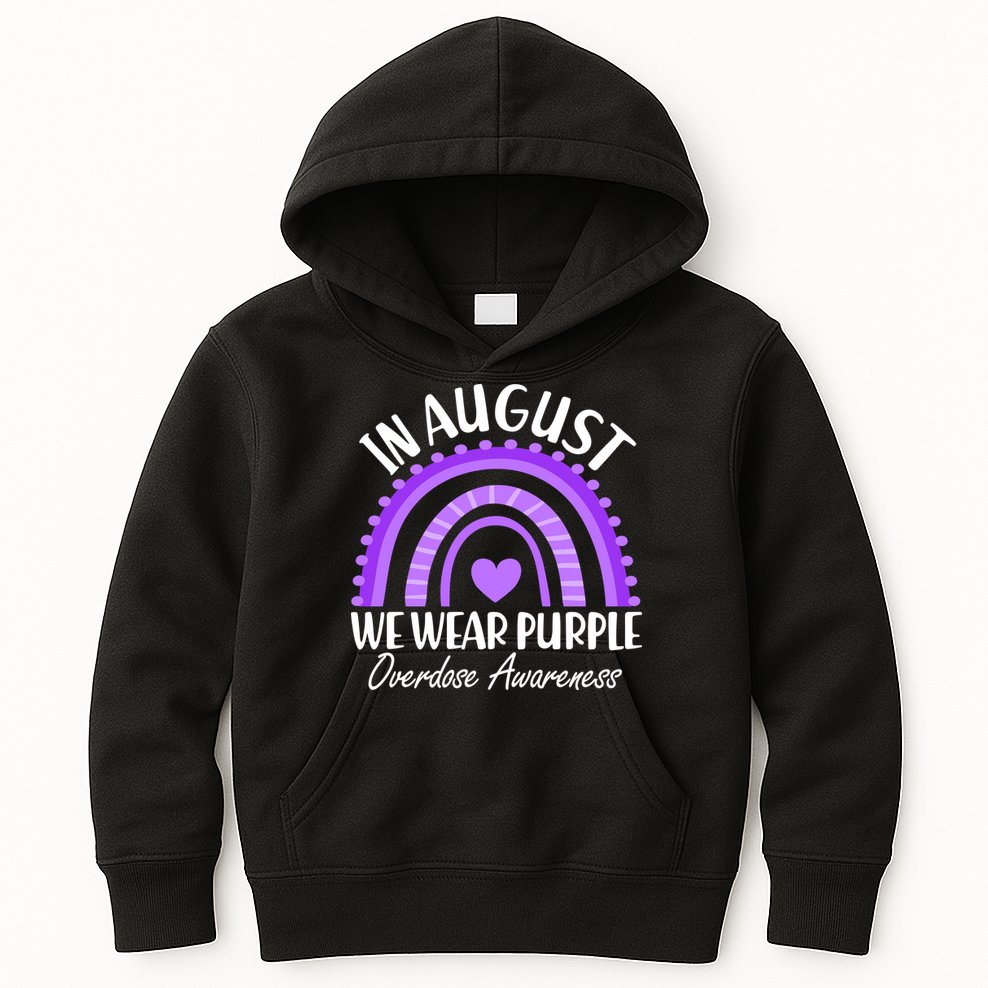 In August We Wear Purple Overdose Awareness Purple Rainbow Kids Hoodie