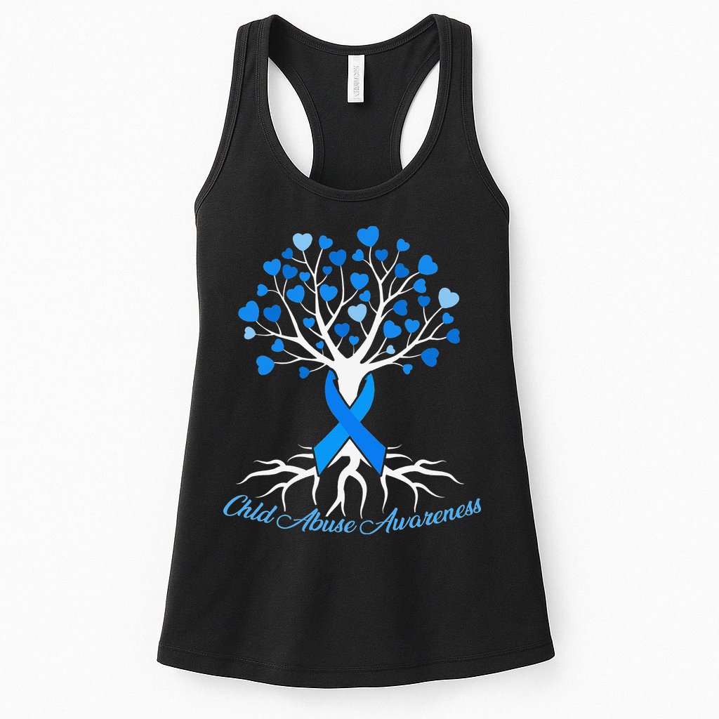 In April We Wear Blue Pinwheel Child Abuse Prevention Month Womens Tank Top
