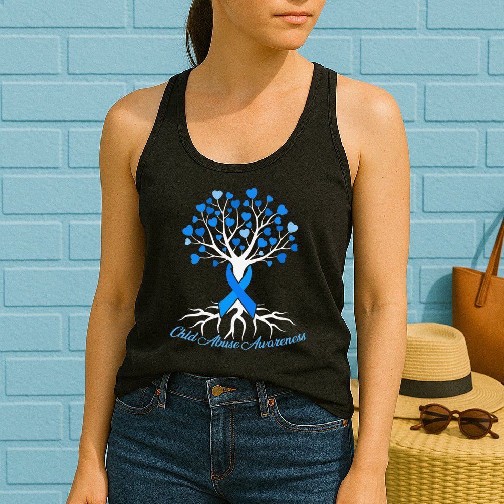 In April We Wear Blue Pinwheel Child Abuse Prevention Month Womens Tank Top