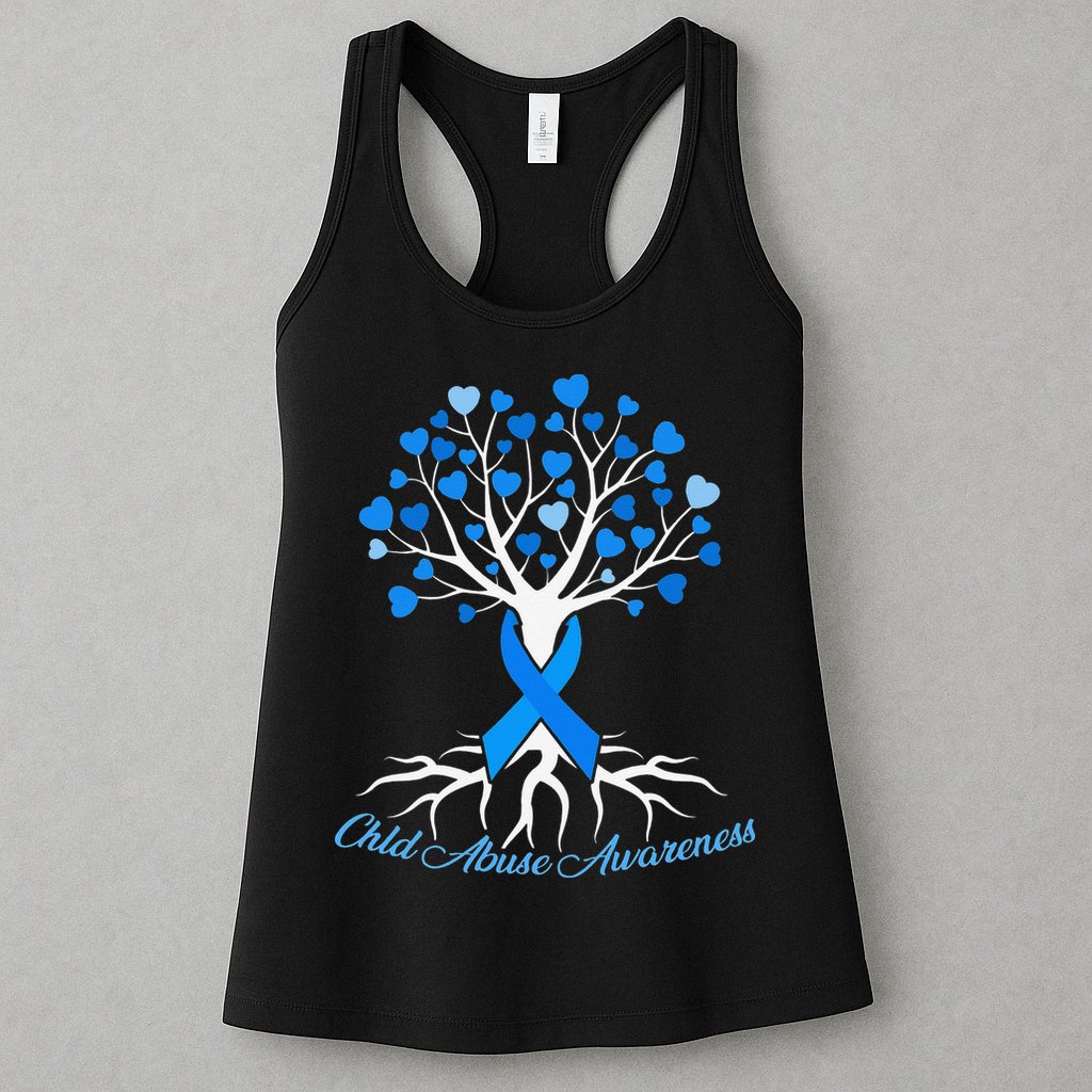 In April We Wear Blue Pinwheel Child Abuse Prevention Month Womens Tank Top