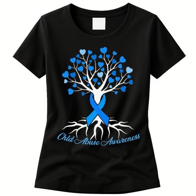 In April We Wear Blue Pinwheel Child Abuse Prevention Month Womens T-Shirt