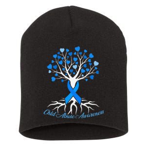 In April We Wear Blue Pinwheel Child Abuse Prevention Month Short Acrylic Beanie