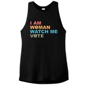 I Am Woman Watch Me Vote Ladies PosiCharge Tri-Blend Wicking Tank