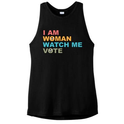 I Am Woman Watch Me Vote Ladies PosiCharge Tri-Blend Wicking Tank