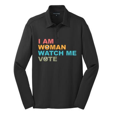 I Am Woman Watch Me Vote Silk Touch Performance Long Sleeve Polo