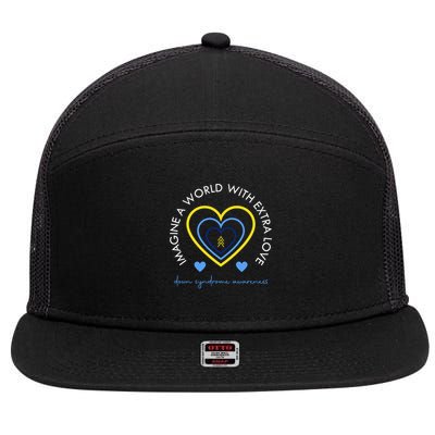 Imagine A World With Extra Love Down Syndrome 7 Panel Mesh Trucker Snapback Hat