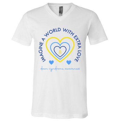 Imagine A World With Extra Love Down Syndrome V-Neck T-Shirt