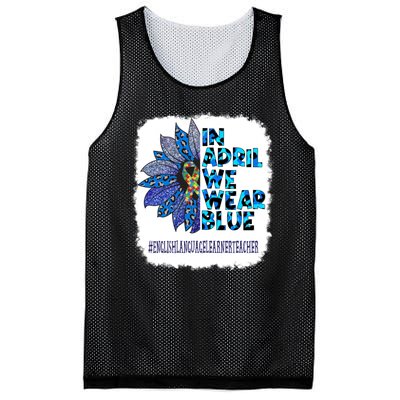 In April We Wear Blue English Language Learner Teacher Mesh Reversible Basketball Jersey Tank