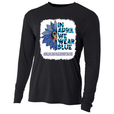 In April We Wear Blue English Language Learner Teacher Cooling Performance Long Sleeve Crew