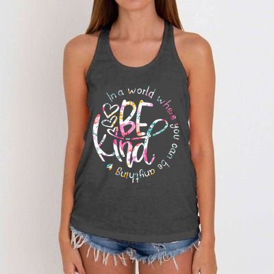 In A World Where You Can Be Anything Be Kind Kindness Women's Knotted Racerback Tank